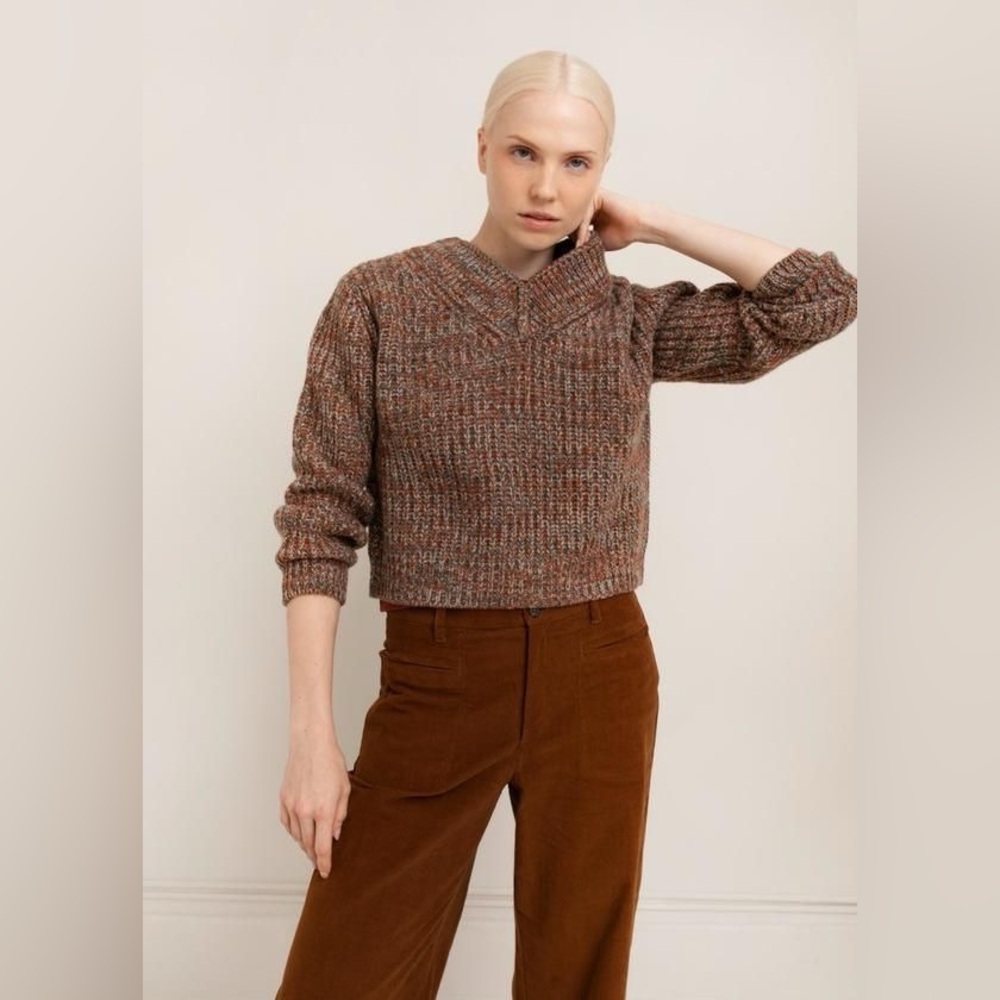 Paper Label Lena V-Neck Sweater Rust Mix size medium